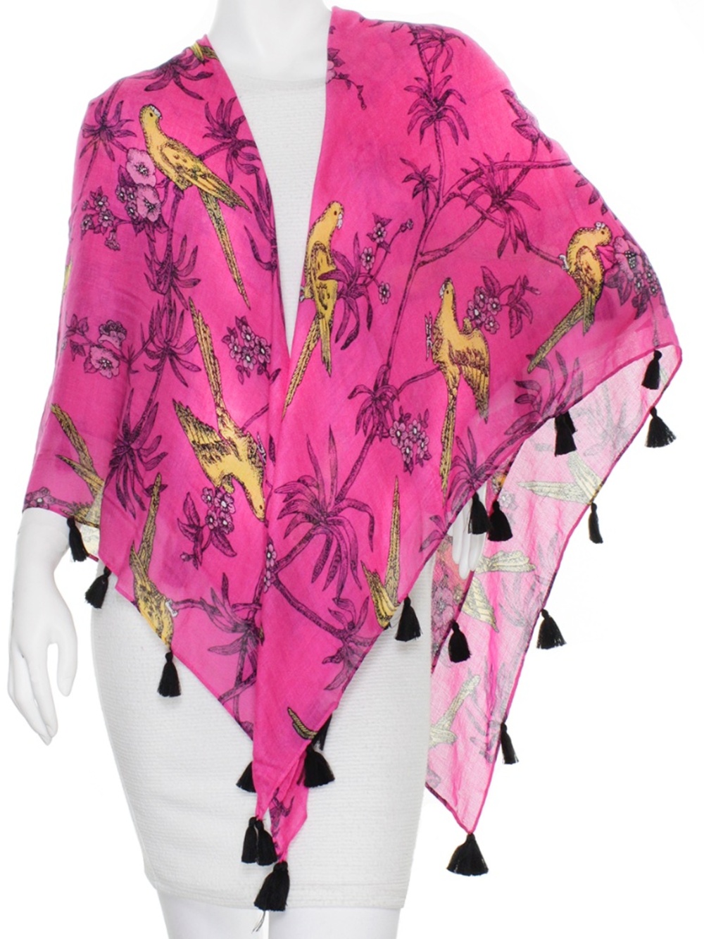 Florence Broadhurst Parakeet Viscose Oversize Square Tassel Scarf : New w/ Tags
